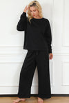 Raven Textured Long Sleeve Top and Drawstring Pants Set