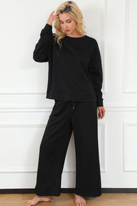 Raven Textured Long Sleeve Top and Drawstring Pants Set