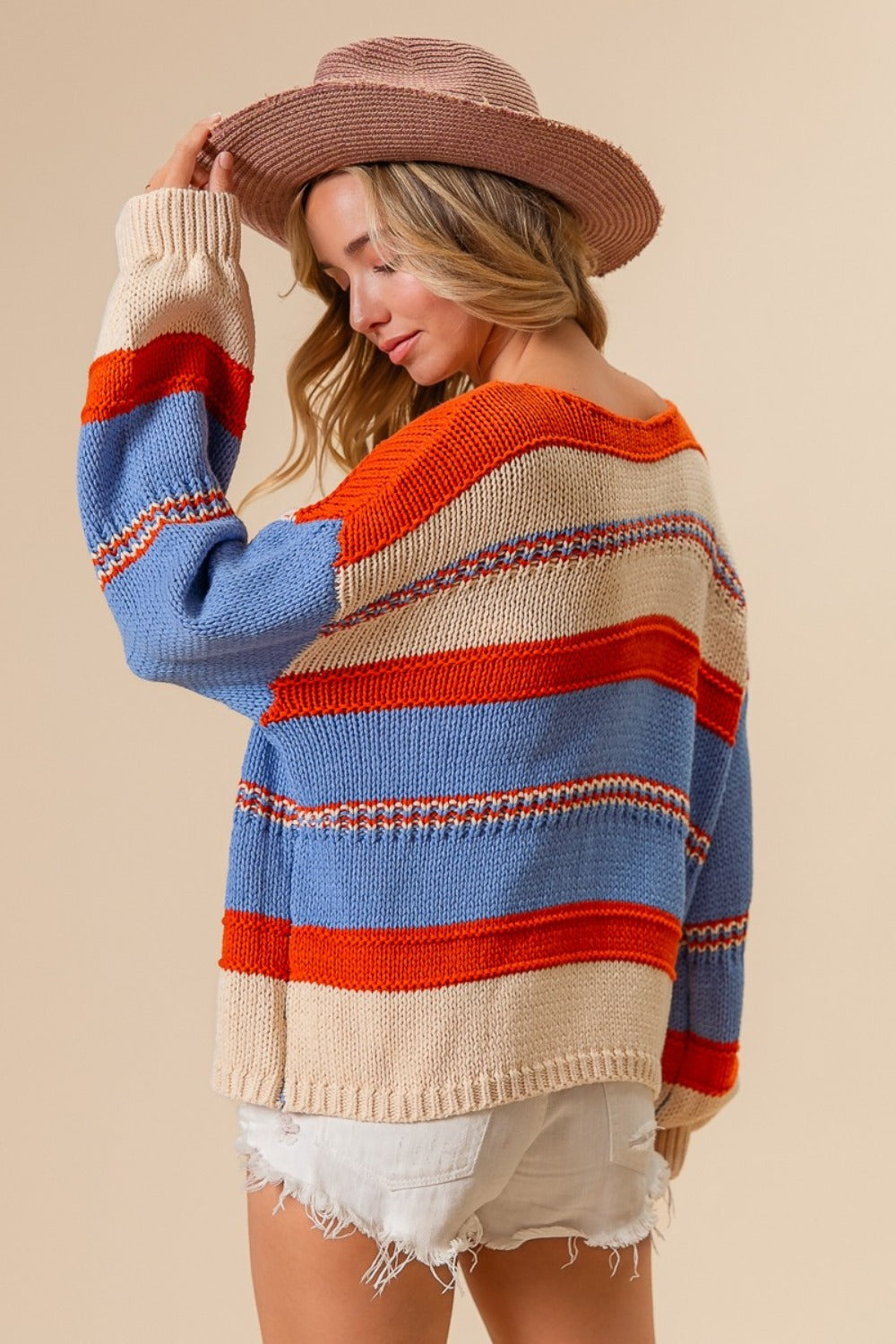 Seas The Day Multi Color Stripe Scoop Neck Sweater