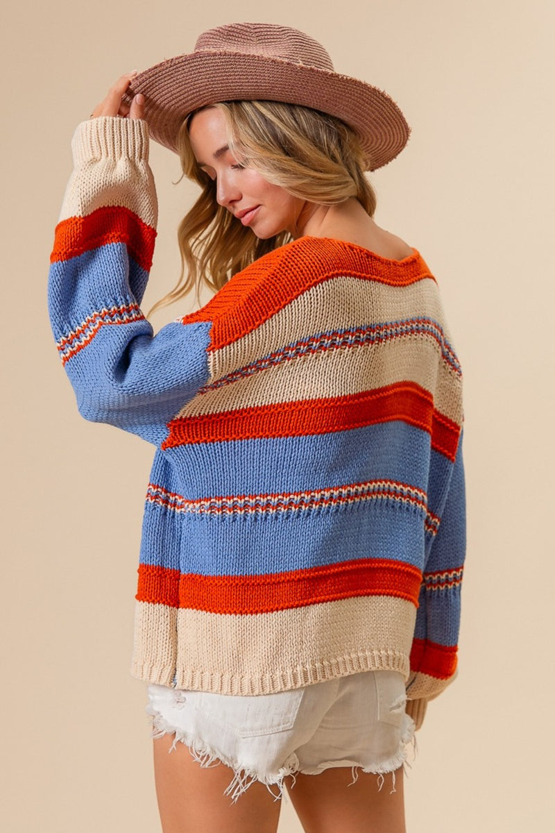 Seas The Day Multi Color Stripe Scoop Neck Sweater