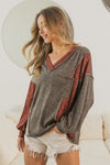 Harvest Color Block Exposed Seam Long Sleeve Top