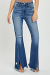 Rhonda High Rise Front Slit Frayed Hem Flare Jeans