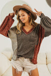 Harvest Color Block Exposed Seam Long Sleeve Top