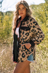 Black Trim Leopard Teddy Shacket with Pockets
