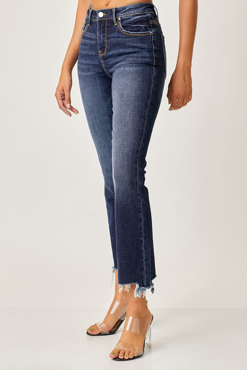 Janice Frayed Hem Cropped Straight Jeans