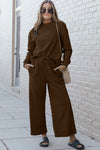 Raven Textured Long Sleeve Top and Drawstring Pants Set