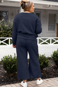 Raven Textured Long Sleeve Top and Drawstring Pants Set