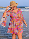 Summer Florals Plus Size Ruched Long Sleeve Dress
