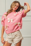 Princess Ribbon Bow Puff Sleeve Sweater