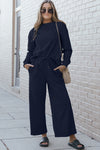 Raven Textured Long Sleeve Top and Drawstring Pants Set
