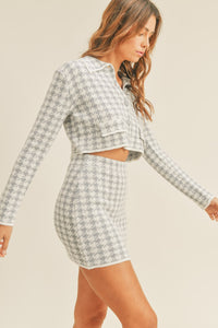 Alexis Houndstooth Cropped Knit Cardigan and Mini Skirt Set