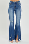 Rhonda High Rise Front Slit Frayed Hem Flare Jeans