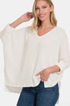 Off White Round Neck High-Low Slit Knit Top
