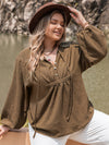 Chocolate Plus Size Tie Neck Long Sleeve Blouse