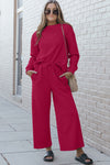 Raven Textured Long Sleeve Top and Drawstring Pants Set