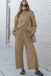 Raven Textured Long Sleeve Top and Drawstring Pants Set