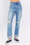Casual Days Distressed Straight Jeans with Patch Pockets