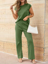 Round Neck Cap Sleeve Top and Pants Knit Set