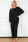 Raven Textured Long Sleeve Top and Drawstring Pants Set