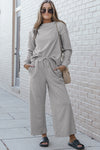 Raven Textured Long Sleeve Top and Drawstring Pants Set