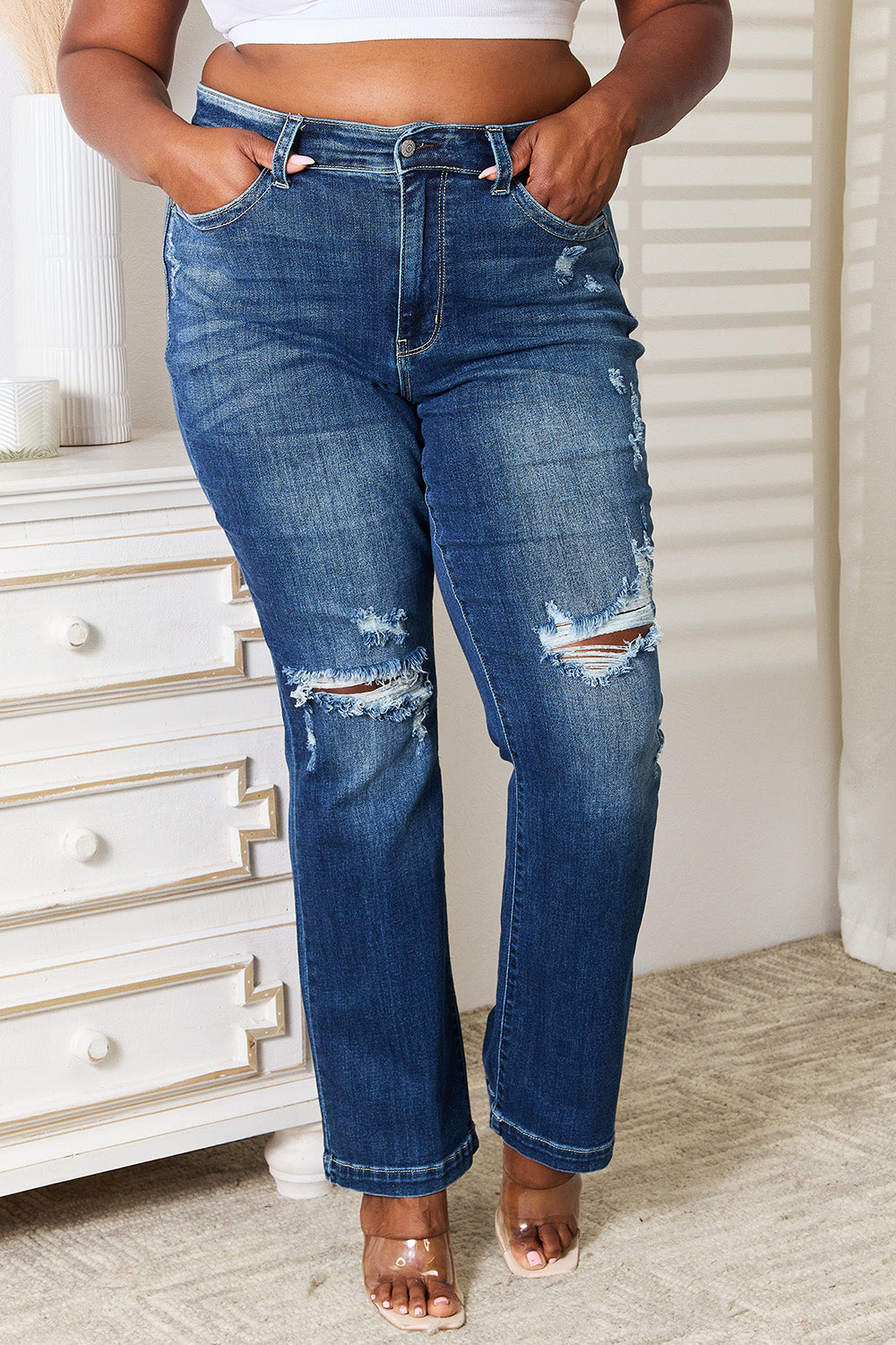 Diana Mid Rise Hand Sand & Destroy Bootcut Jeans
