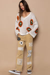 Peace Signs V Neck Long Sleeve Sweater