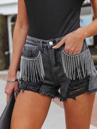 Hot Bottoms Distressed Fringe Denim Shorts