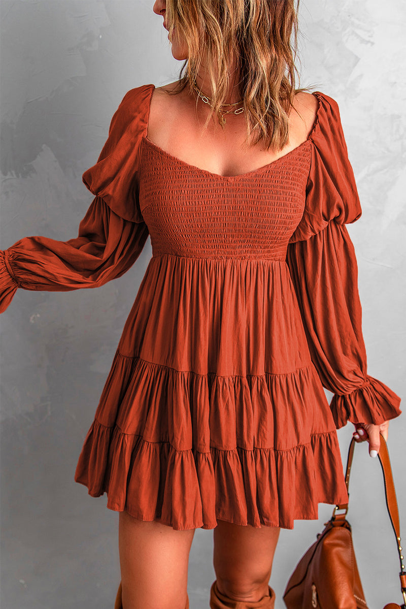 Country Sweet Heart Smocked Off-Shoulder Tiered Mini Dress