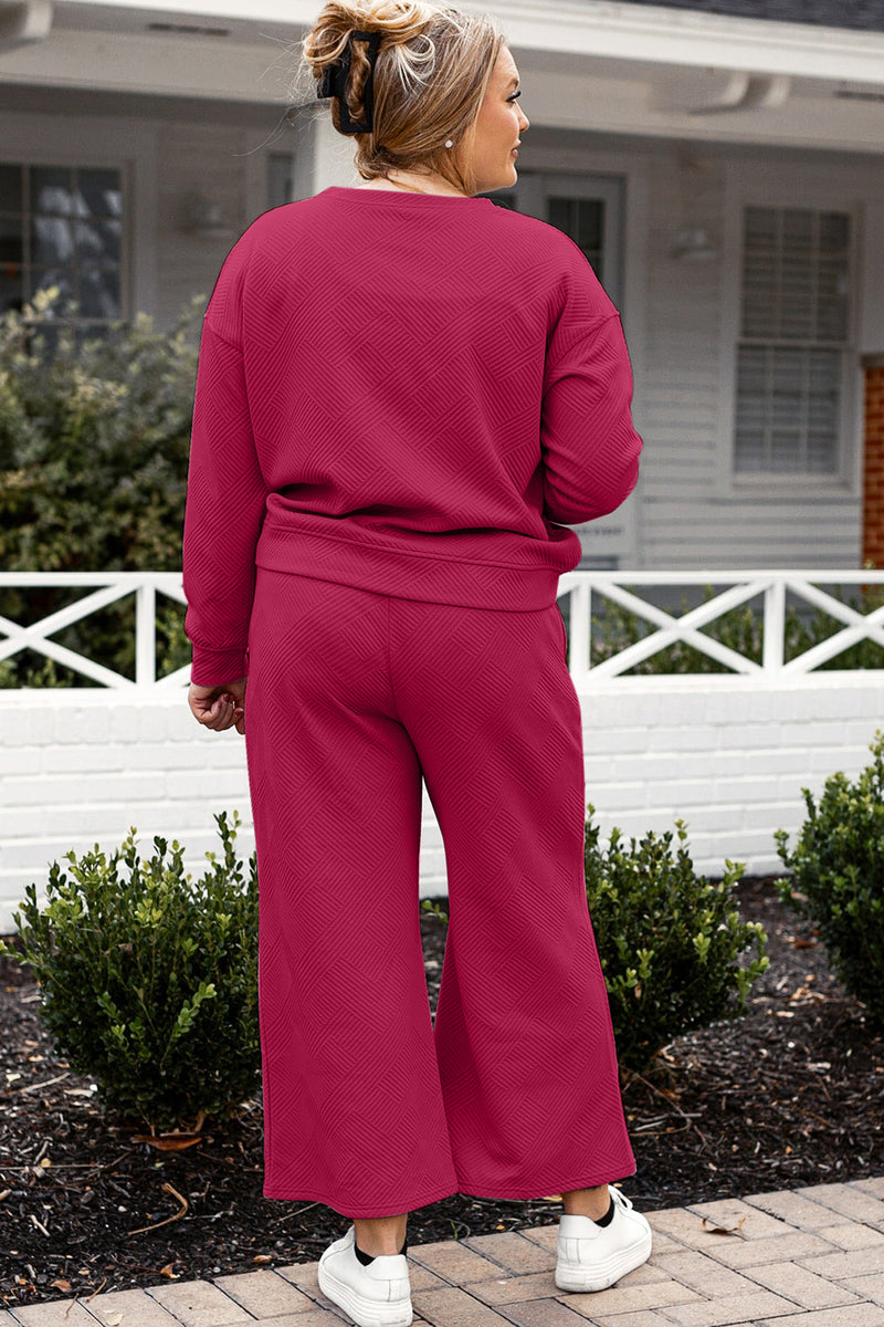 Raven Textured Long Sleeve Top and Drawstring Pants Set