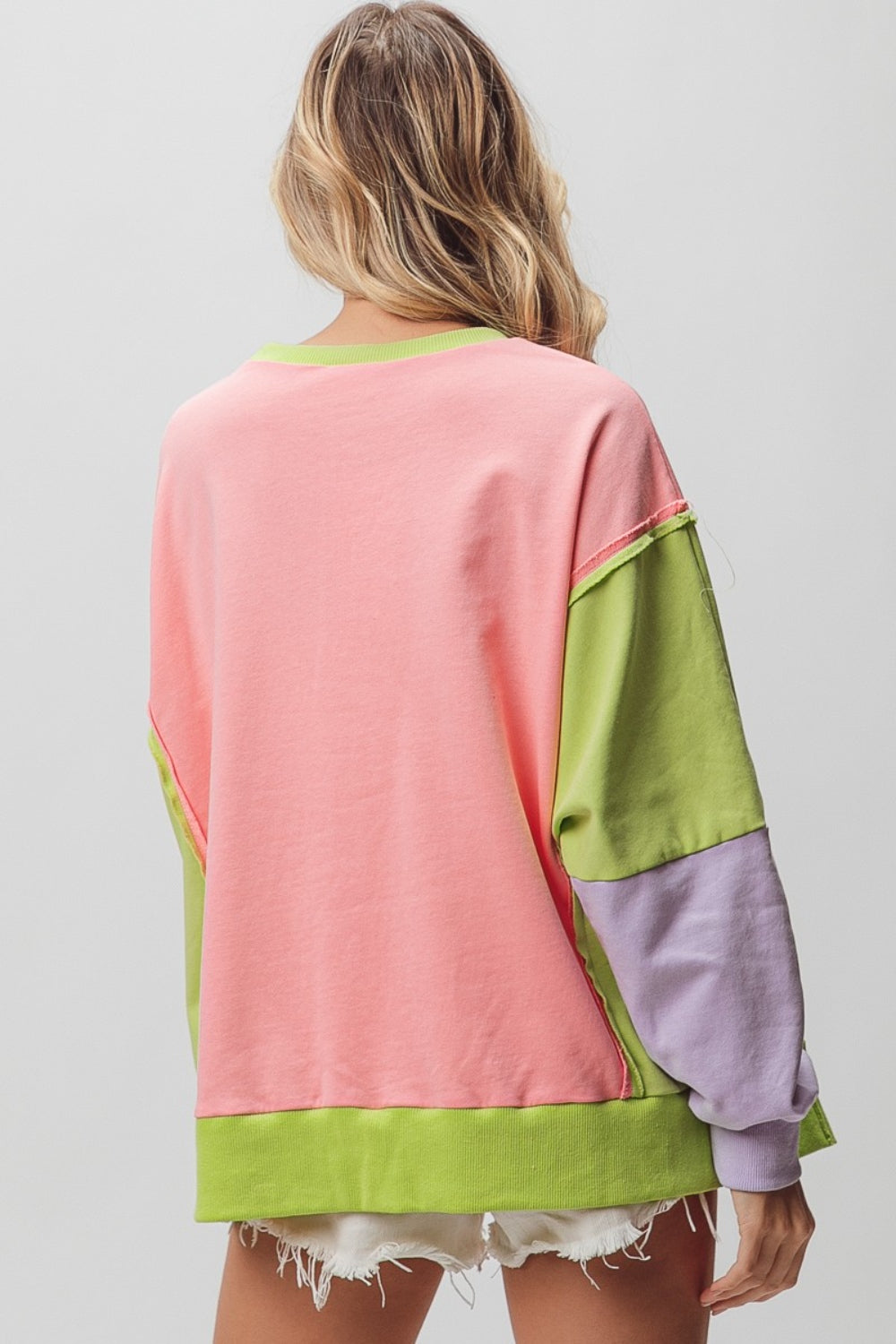 Pink Washed Color Block Sweatshirt
