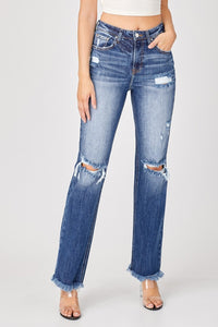 Melbourne Raw Hem Distressed Straight Jeans