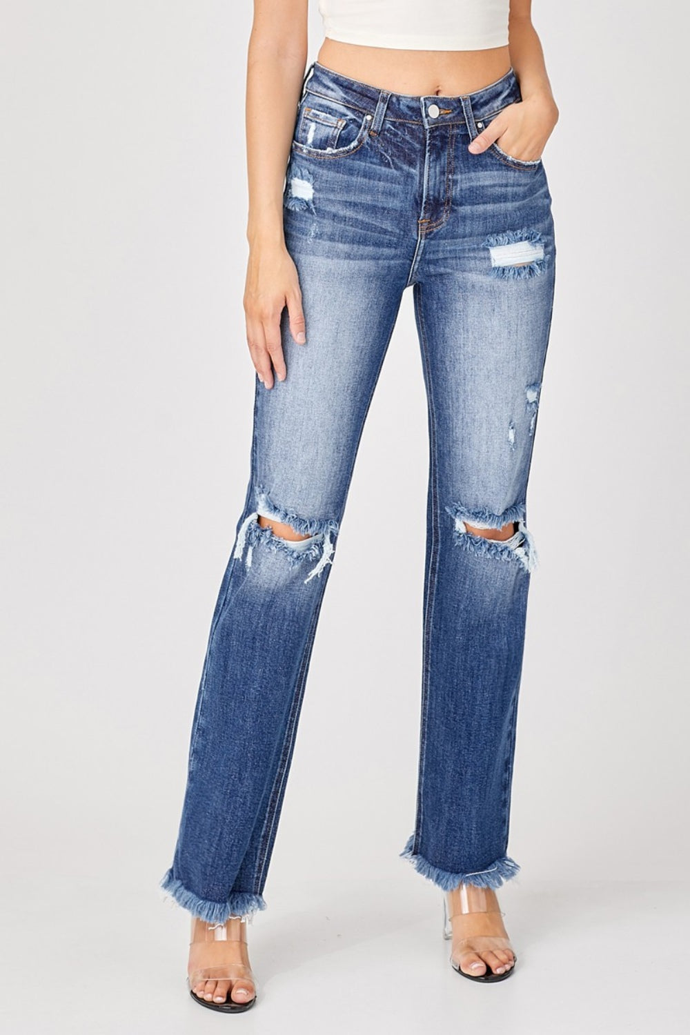 Melbourne Raw Hem Distressed Straight Jeans