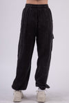 Black Washed Woven Crinkle Gauze Drawstring Pants