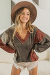 Harvest Color Block Exposed Seam Long Sleeve Top
