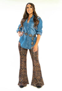 Leopard Sequin Flare Pants