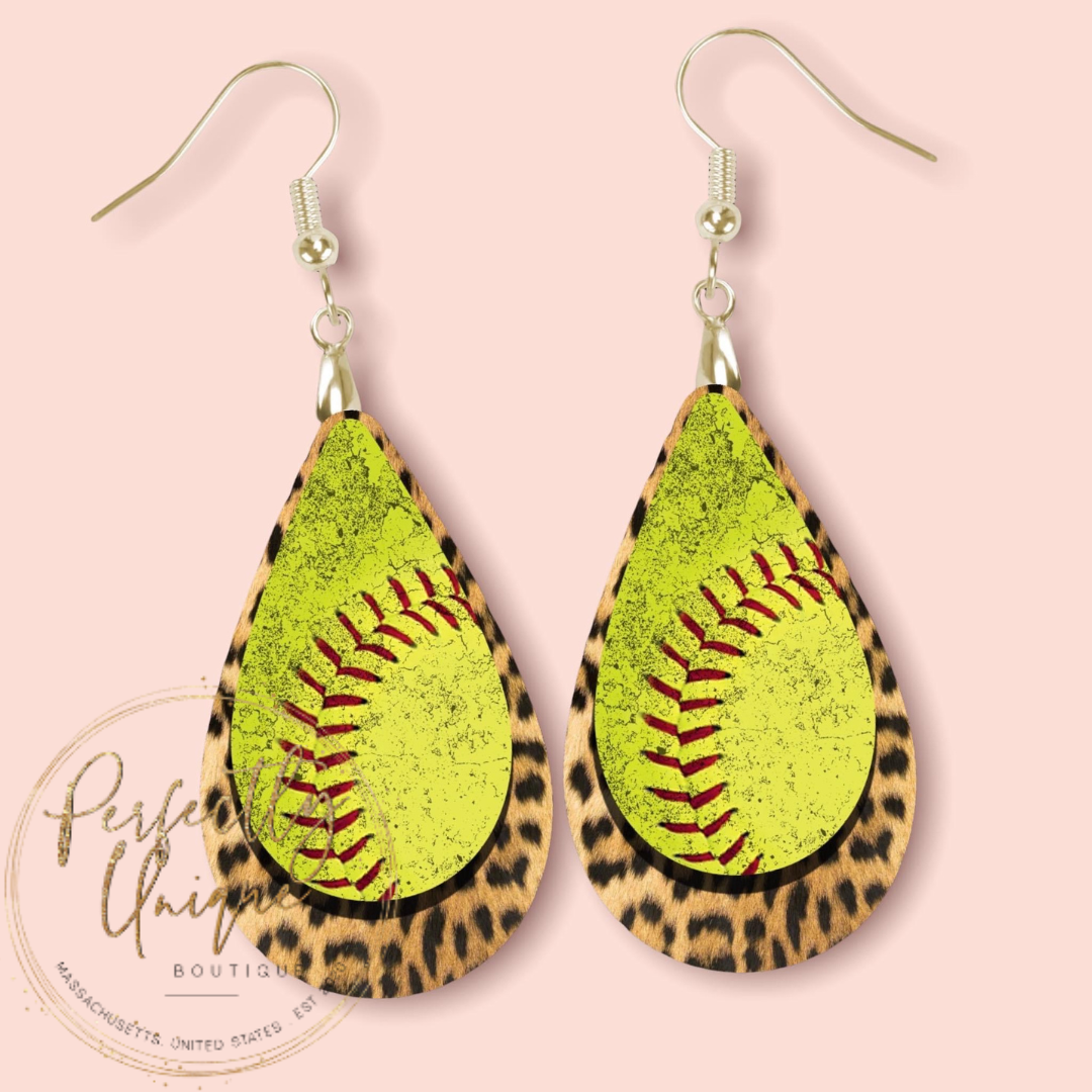 Softball and Leopard Earrings