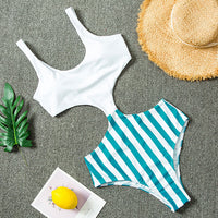 White & Blue Stripes One-Piece