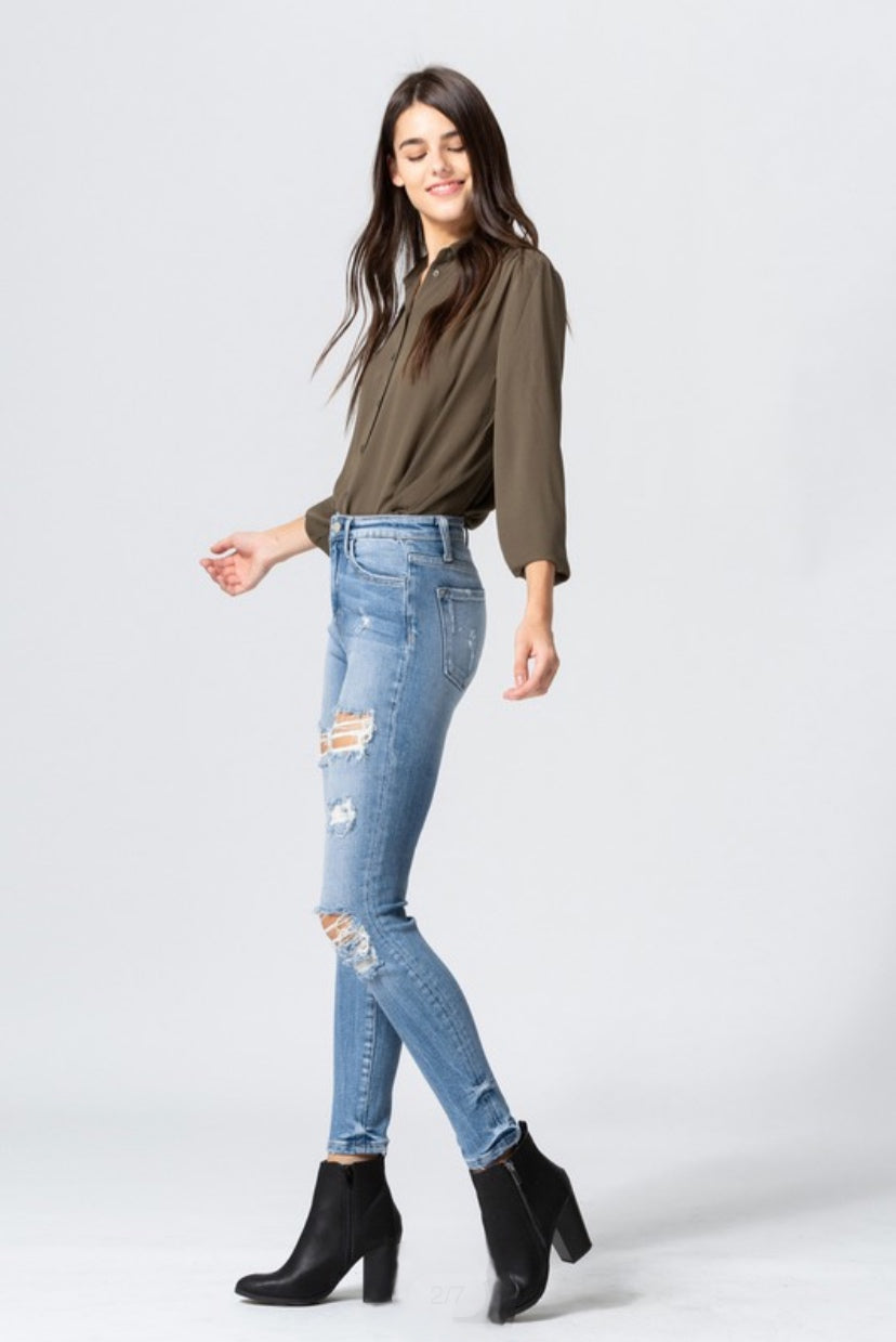 High Rise Distressed Crop Skinny Jeans