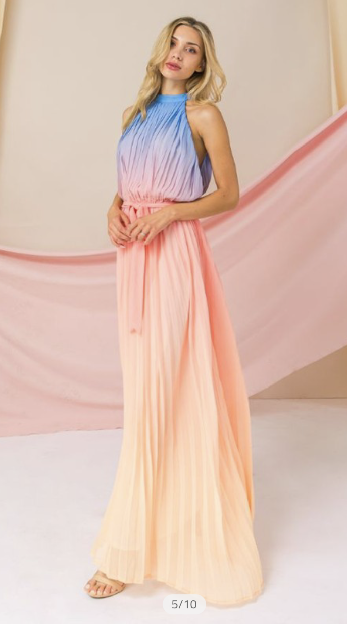 pastel ombre maxi dress Pastel Ombre Maxi Dress, Dreamy Rainbow Summer Dress, Fairycore Sleeveless Vacation Outfit