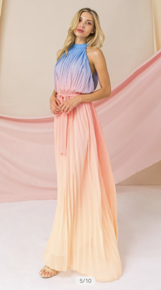 Peach/Blue Ombre' Pleated Maxi