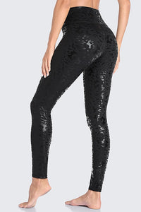 Metallic Animal Printed Workout Leggings With Pocket