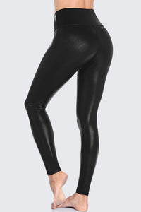 Black Liquid Metallic Workout Leggings With Pocket