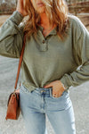 Mossy Buttoned Round Neck Long Sleeve Top