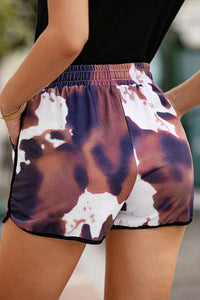 Cow Print Drawstring Waist Shorts with Pockets