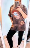 Oversized Bleach Distressed Rolling Stones Tee