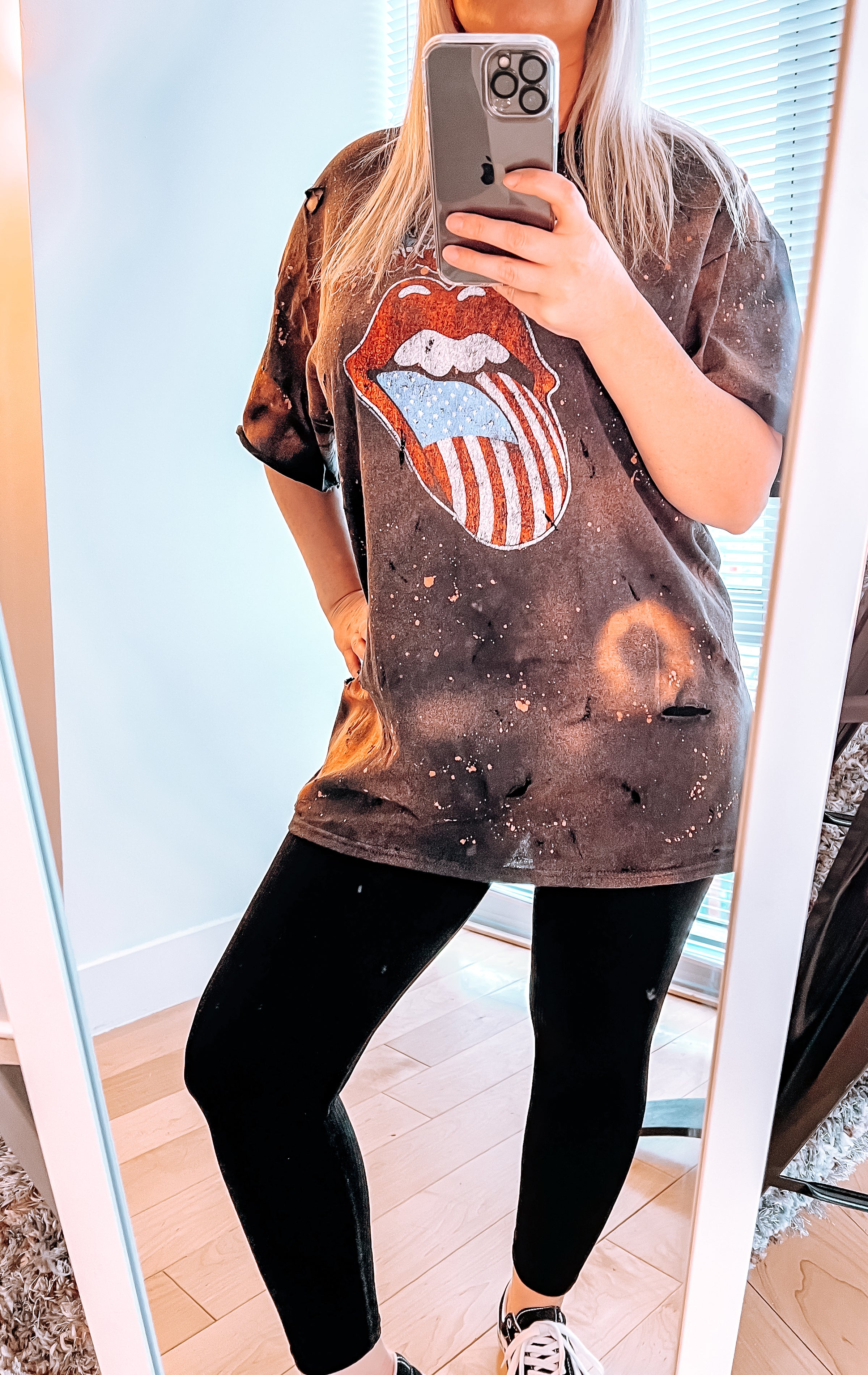 Oversized Bleach Distressed Rolling Stones Tee