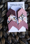 Pink Pansies Chevron Leather Earrings