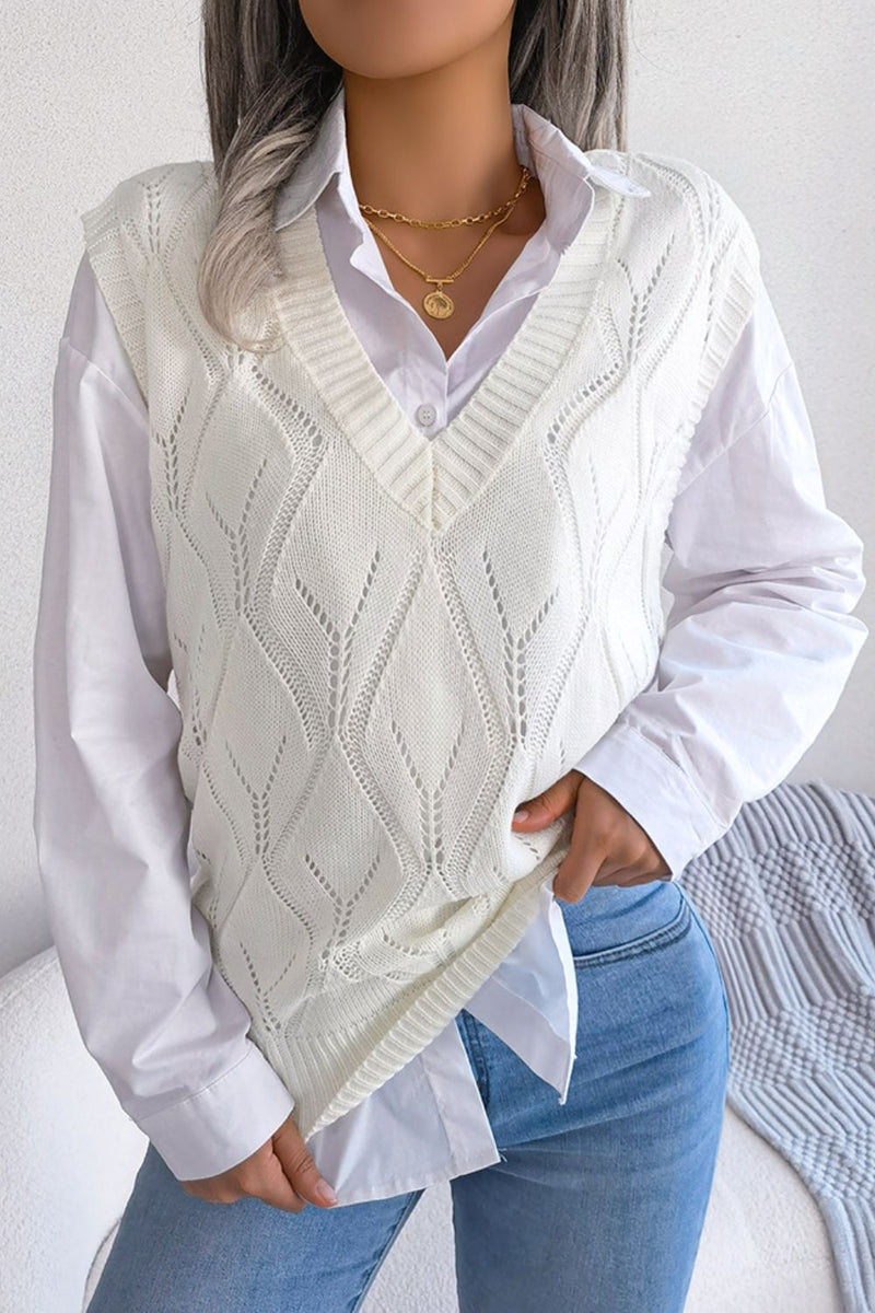 Jessica Openwork Ribbed Trim Sweater Vest