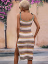 Striped Tie Shoulder Split Cover Up Dress