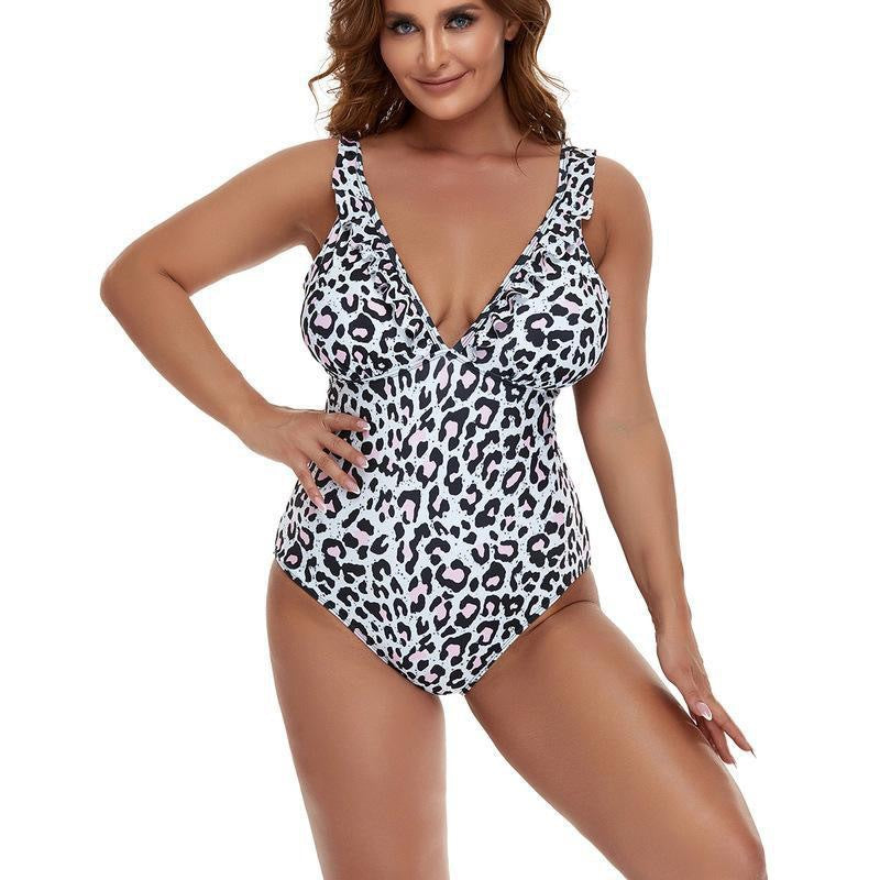 Plus Size Leopard Ruffle Swimsuit